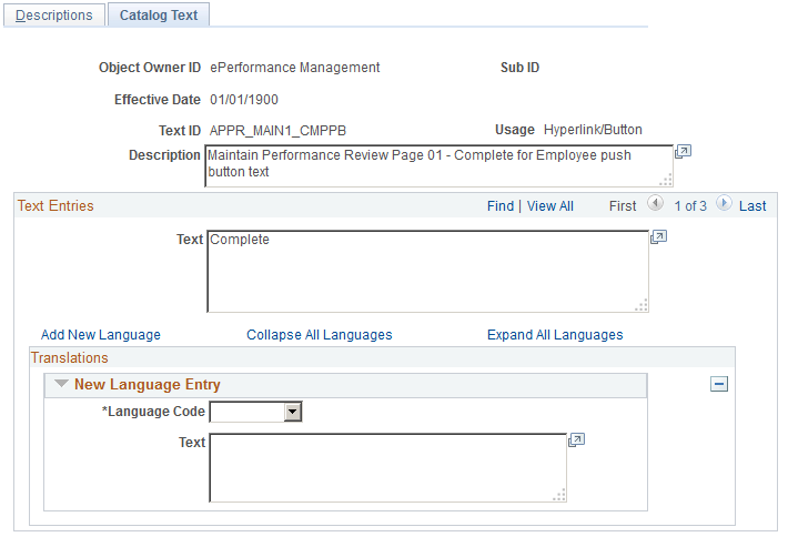 Translate Text Catalog - Catalog Text page