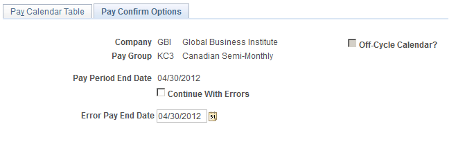Pay Confirm Options page