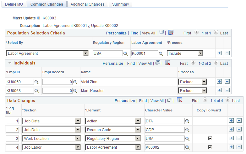 Common Changes page
