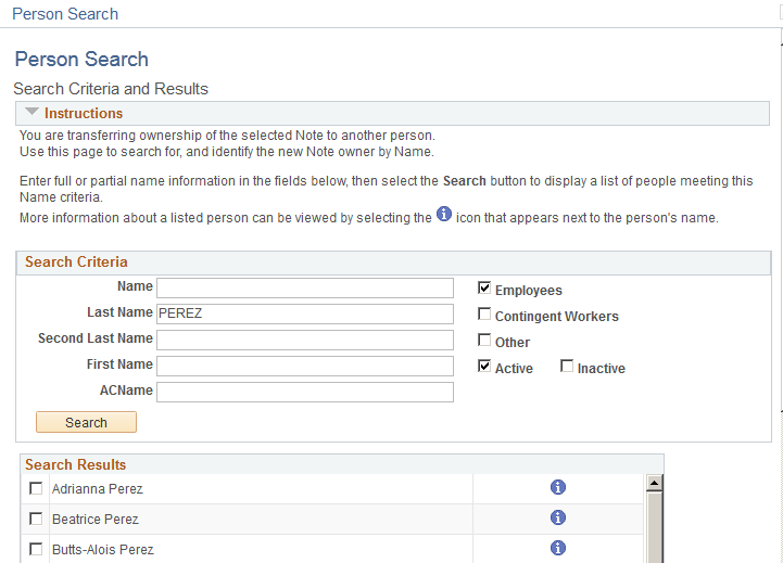 Person Search page