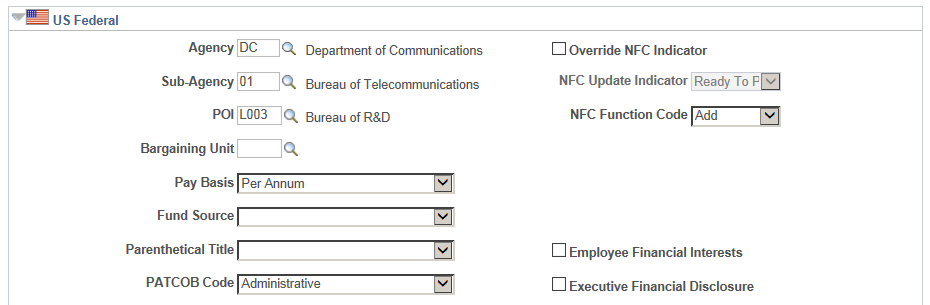 Job Code Profile page - US Federal section (1 of 2)