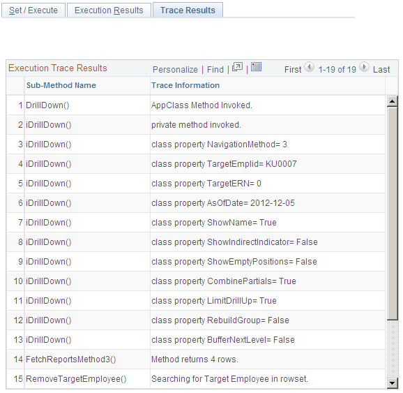 Invoke Direct Reports API - Trace Results page