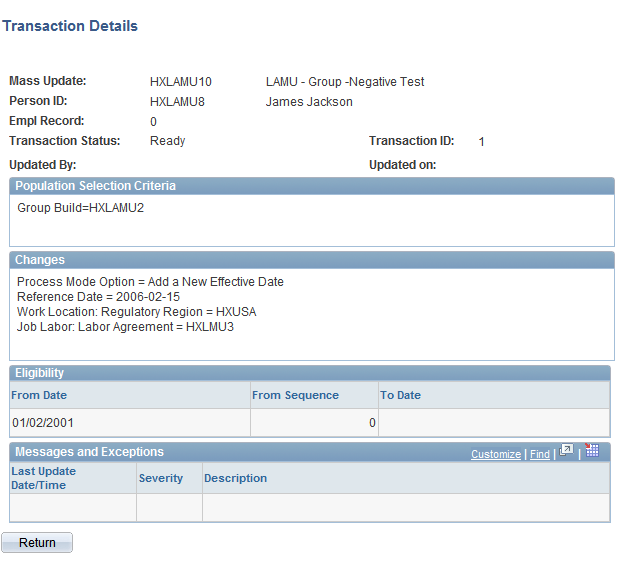 Manage Mass Updates - Transaction Details page