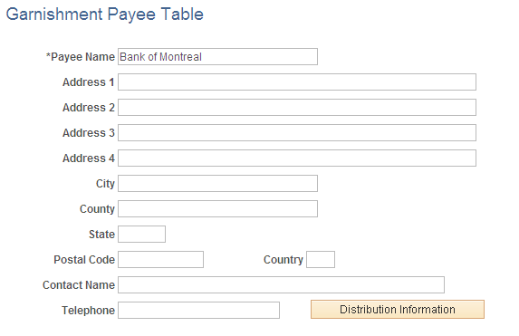 Garnishment Payee Table page
