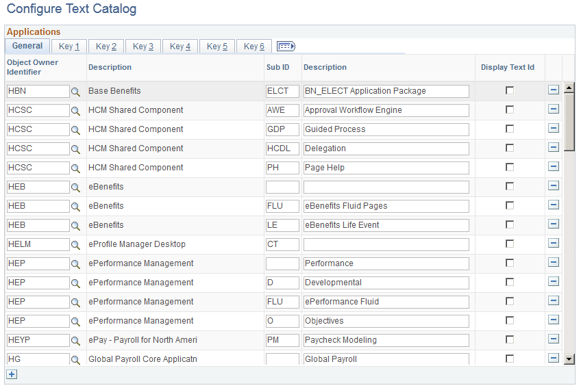Configure Text Catalog page: General tab