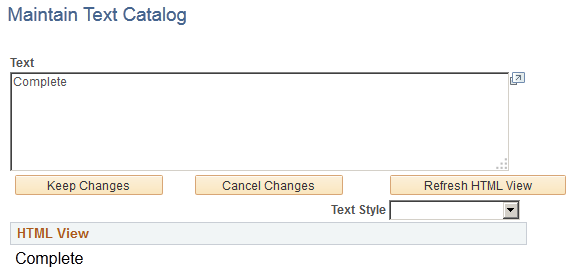 Maintain Text Catalog - HTML View page