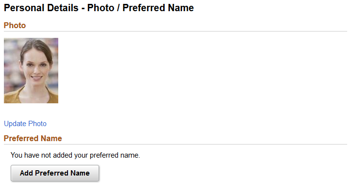 Personal Details - Photo / Preferred Name page