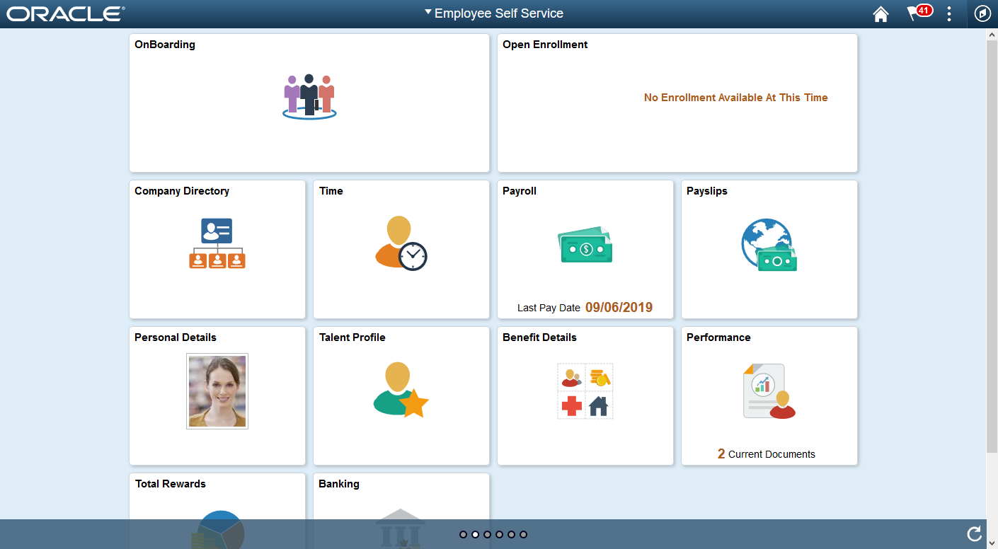 Example of the OnBoarding tile available on the Employee Self Service home page
