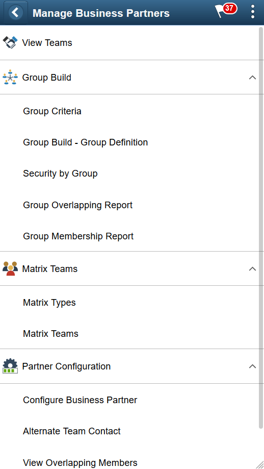 (Smartphone) Manage Business Partner navigation collection page