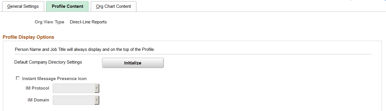 Chart and Profile Settings- Profile Content page for the Direct-Line Reports org view type (1 of 2)