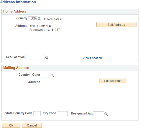 Address Information page