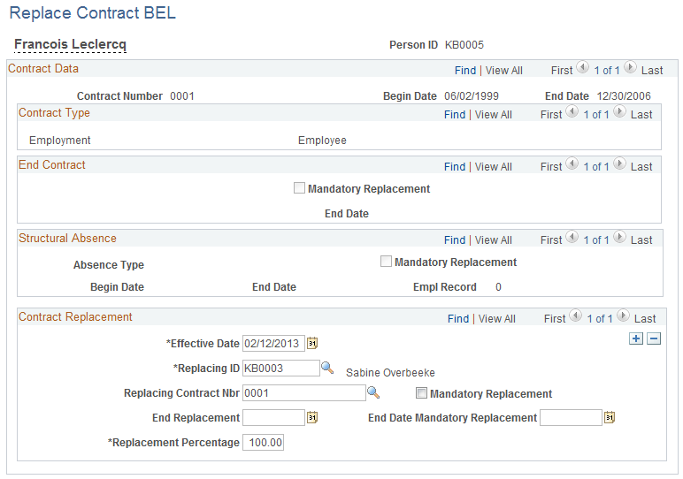 Replace Contract BEL page