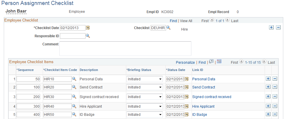 Person Assignment Checklist page
