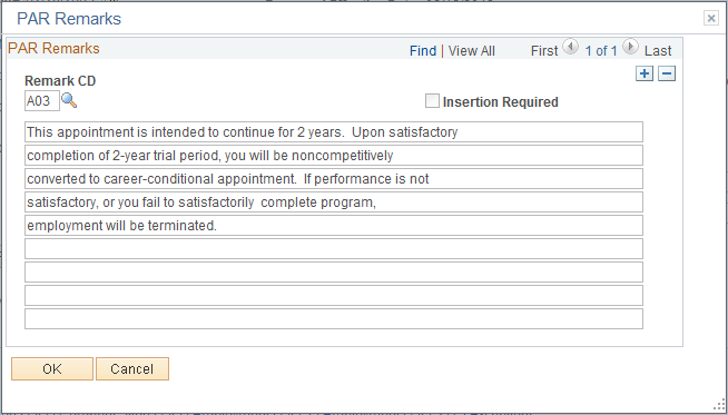 PAR Remarks page