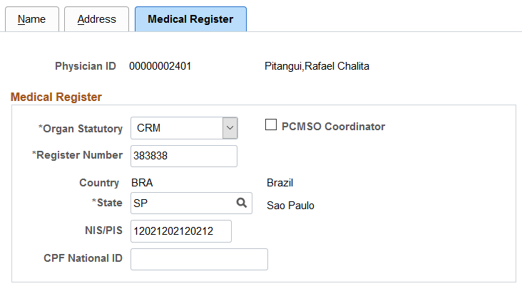 Medical Register page