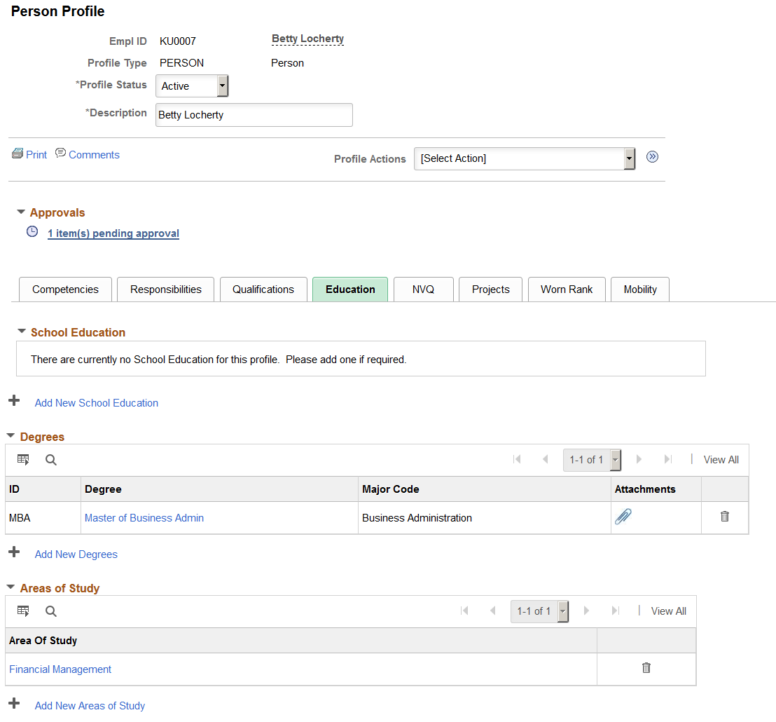 Person Profile page