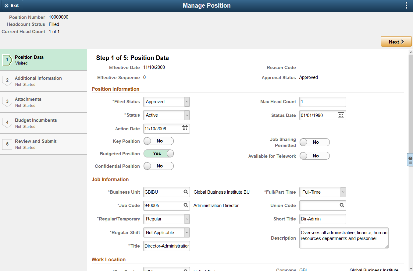 Manage Position or Create Position page layout