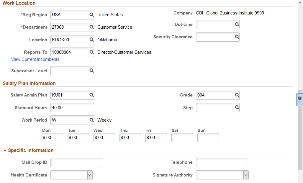 Manage Position or Create Position - Position Data page (2 of 3)