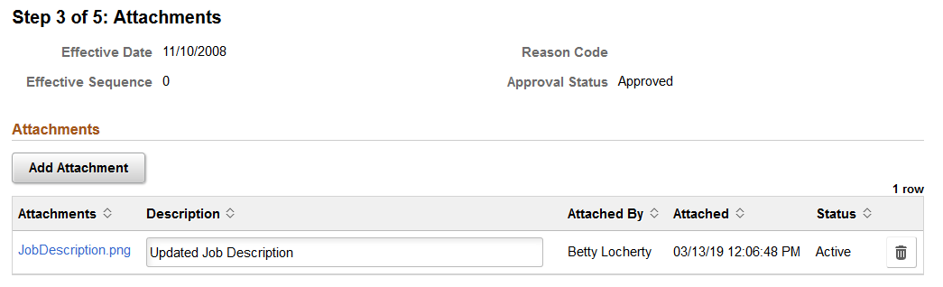 Manage Position - Attachments page