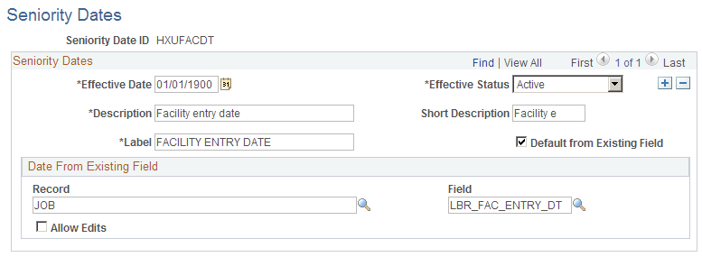 Seniority Dates page