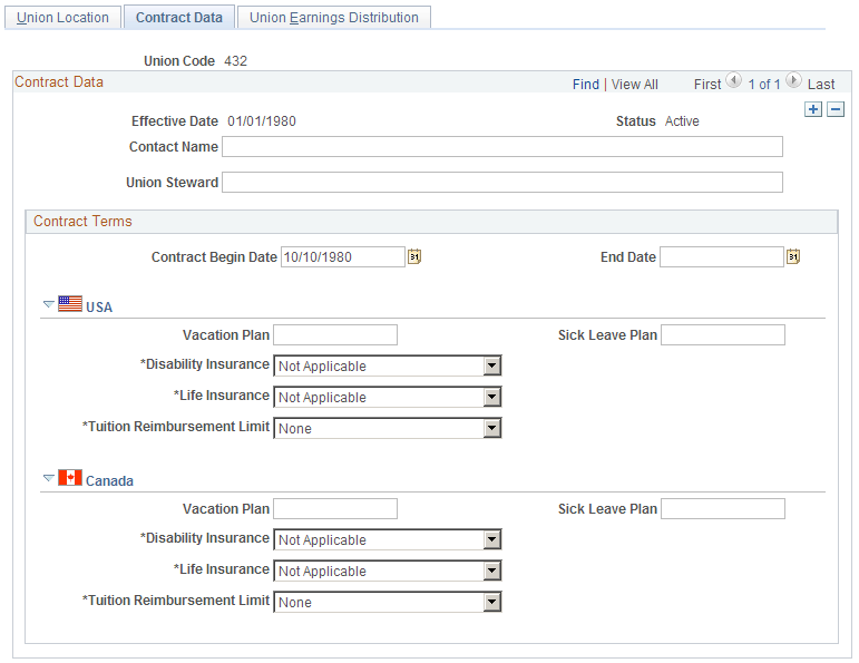 Contract Data page