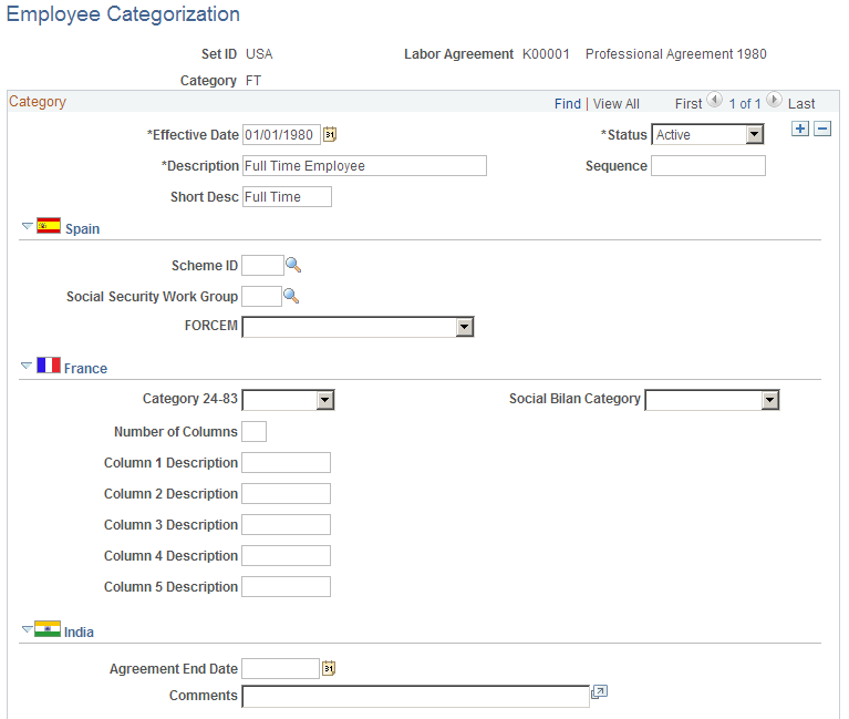 Employee Categorization page (1 of 2)