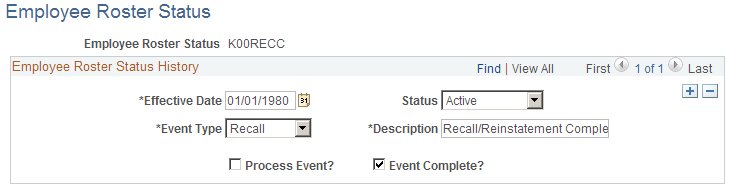 Employee Roster Status page