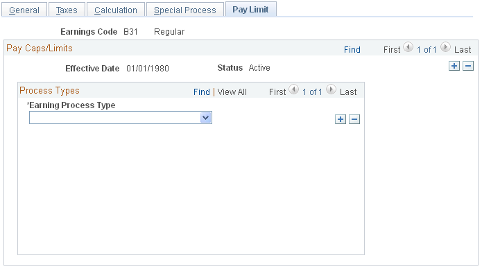 Earnings Table - Pay Limit page
