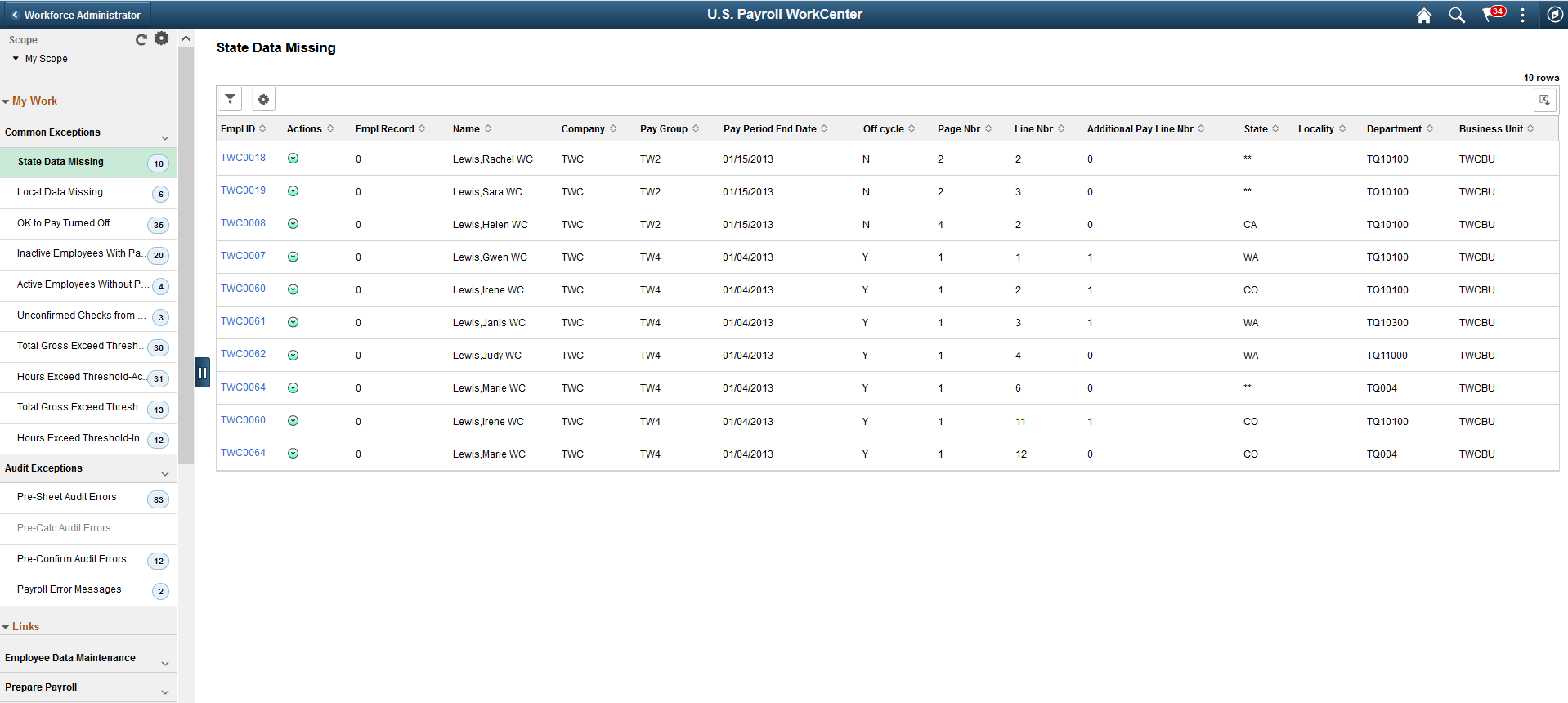 U.S. Payroll WorkCenter landing page