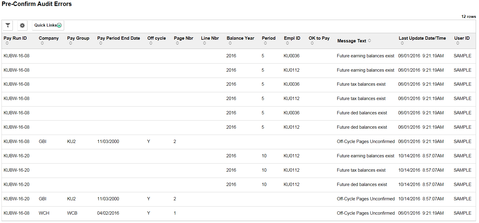 Pre-Confirm Audit Errors page