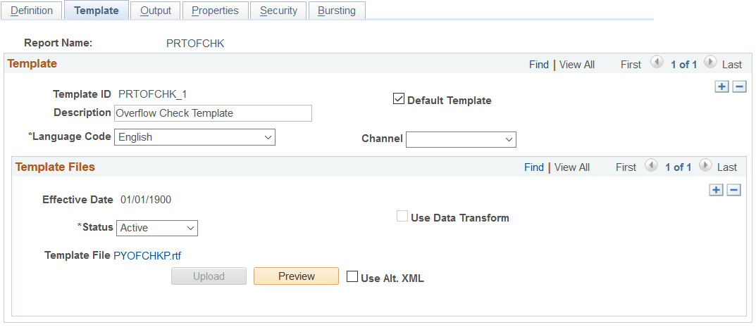 Report Definition - Template page