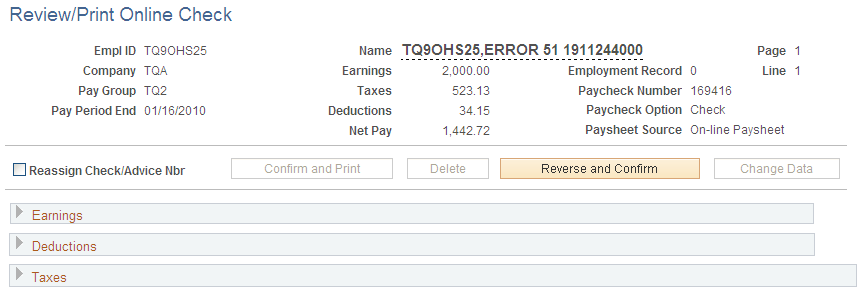Review/Print Online Check page after confirmation