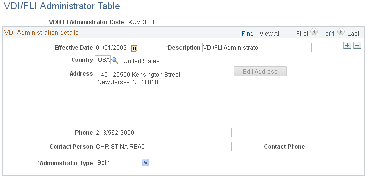 VDI/FLI Administrator Table