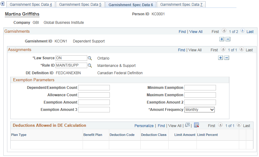 Garnishment Spec Data 6 page (CAN)