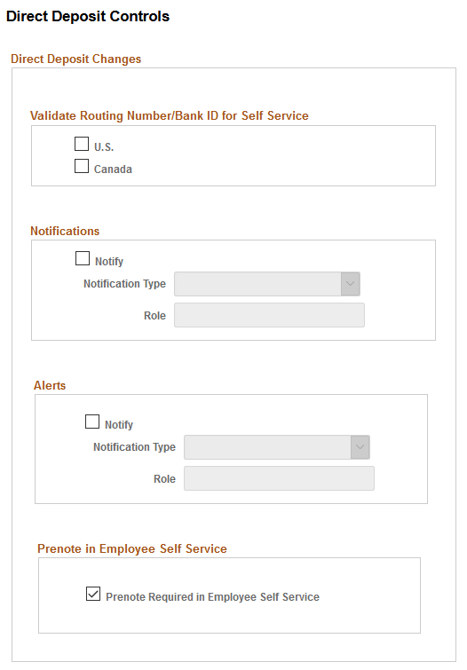 Direct Deposit Controls page