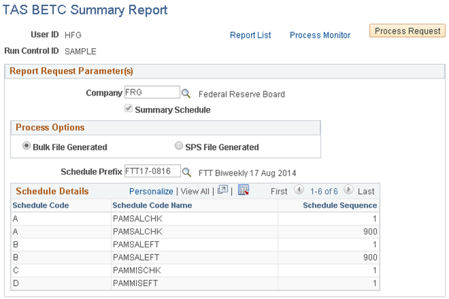TAS BETC Summary Report page