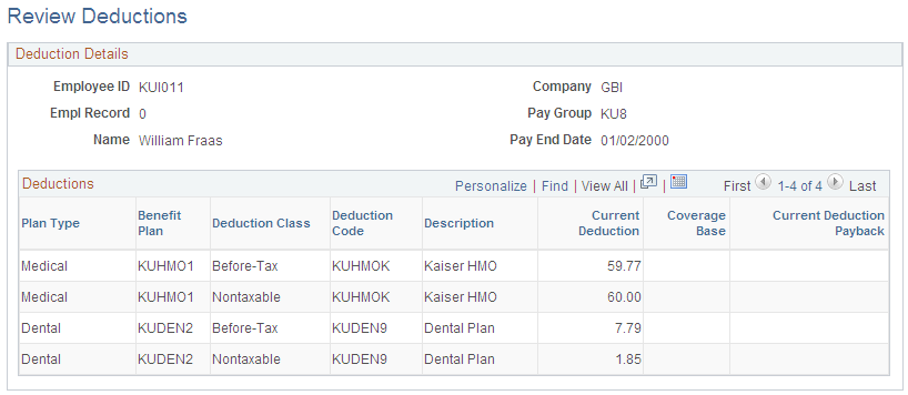 Review Deductions page for Step 2: Run the Calculate Deductions and Confirmation Processes