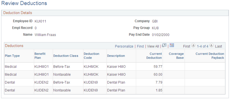 Review Deductions page