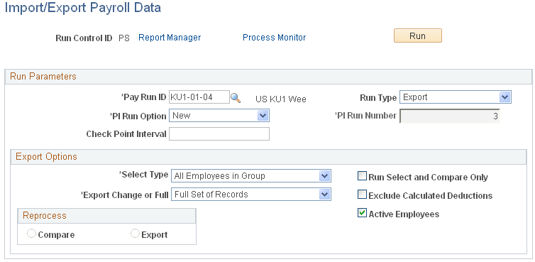 Import/Export Payroll Data page