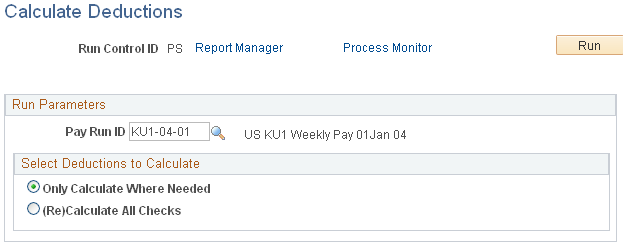 Calculate Deductions page