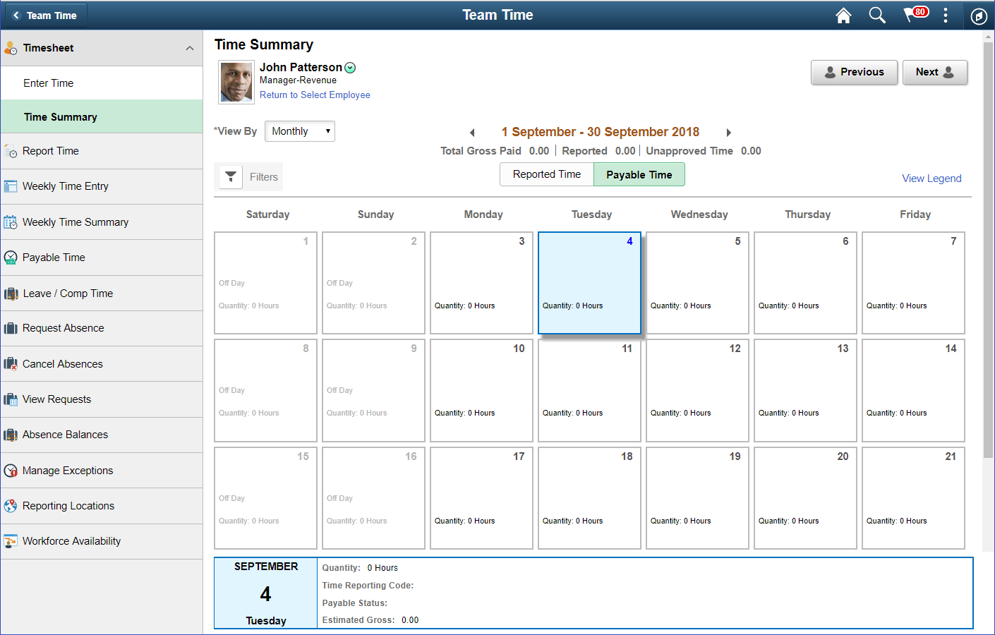 MSS_Time Summary_Select Employee<Payable Time Tab>
