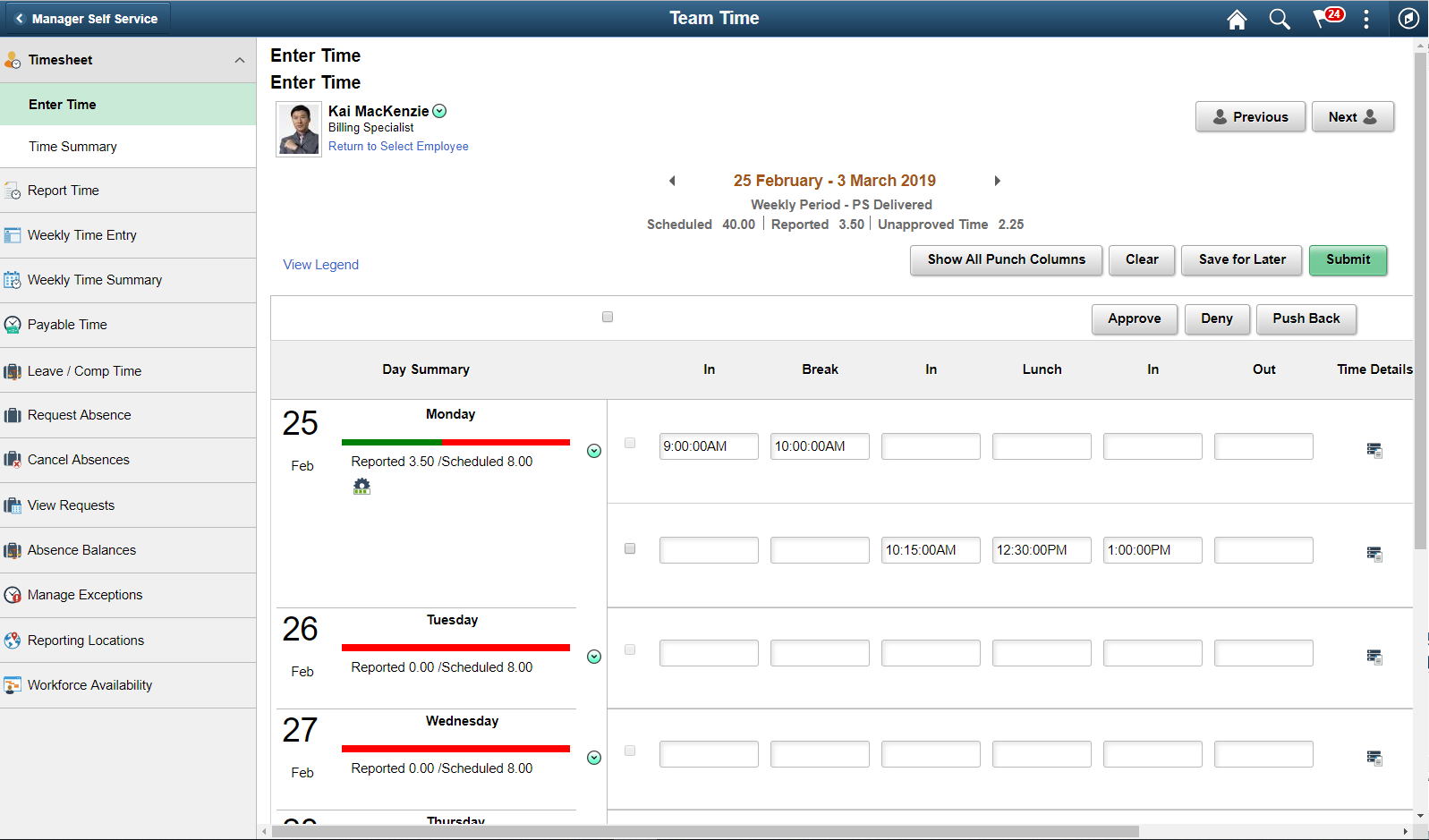 Enter Time_Auto Approval for Manager_Punch