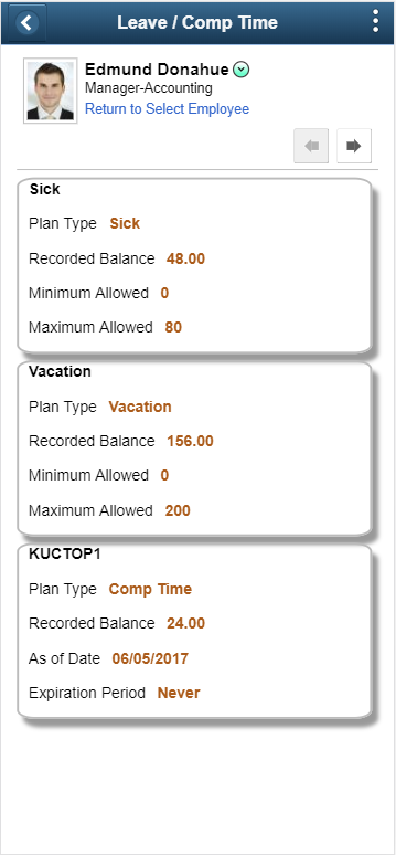 Leave Comp Time Summary page