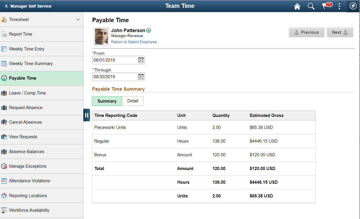 Payable Time_Summary page