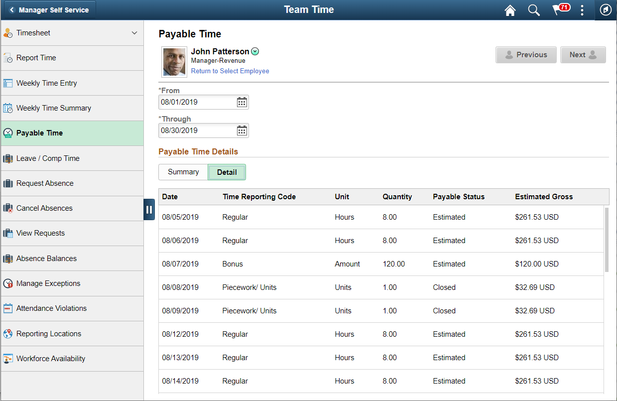 Payable Time_Details page