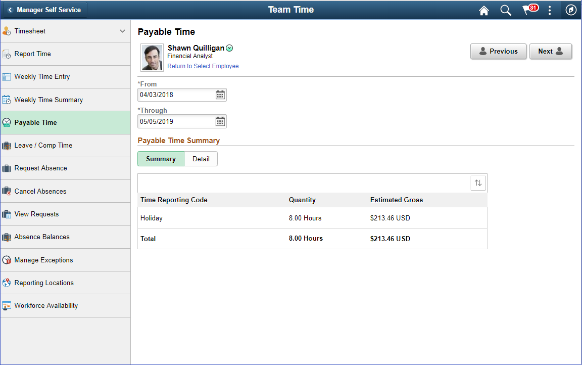 Payable Time for Manager_Summary page