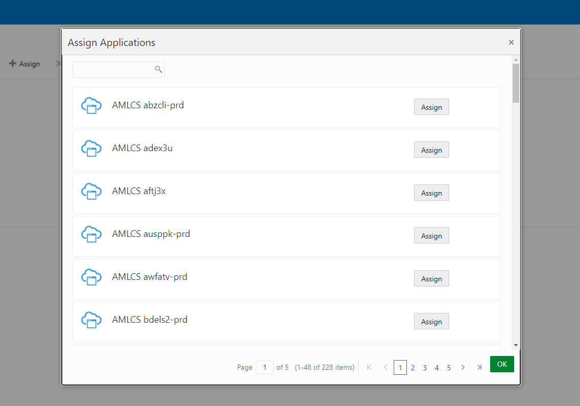 Assign Application This illustration shows the Assign Application page. In this page, youcan select the instance for your user.