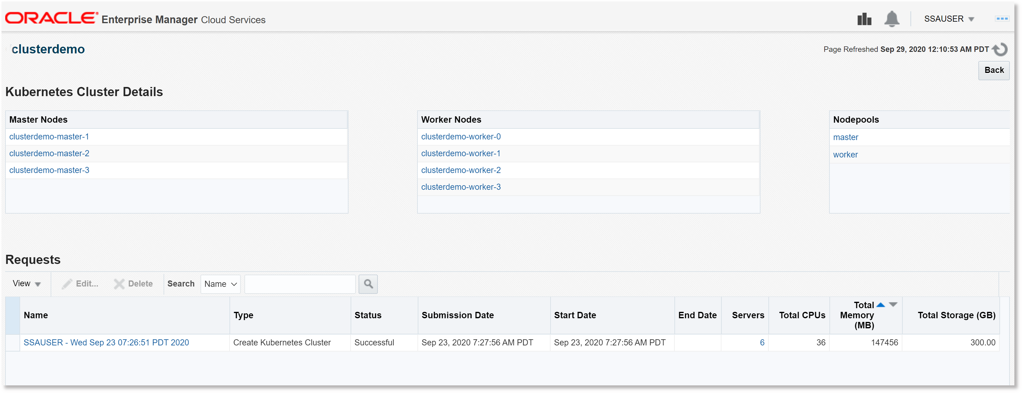 Kubernetesクラスタ詳細ページ