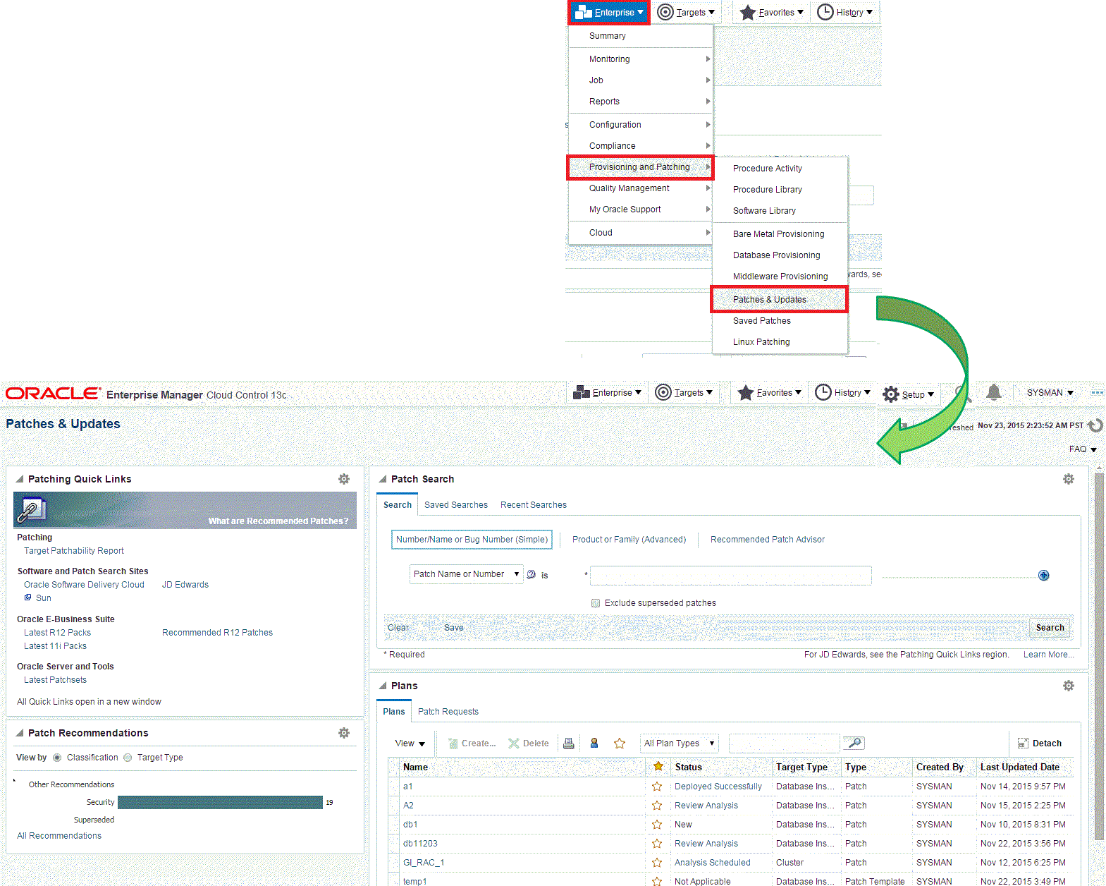 「パッチと更新版」画面へのアクセス