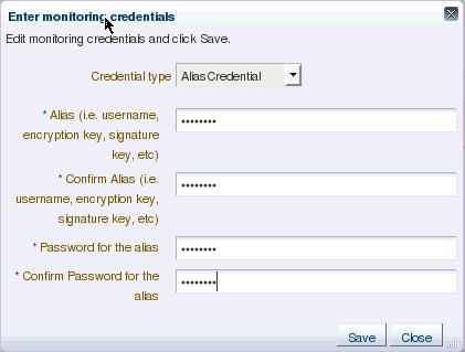 画像は、監視資格証明のダイアログを示しています。